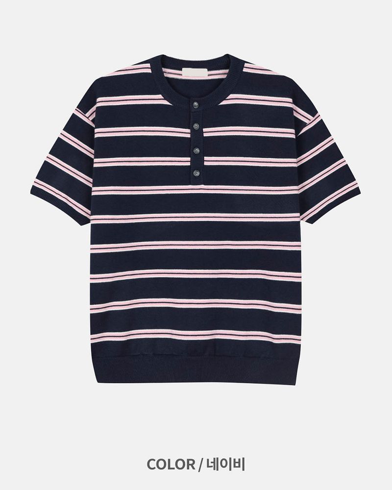 Diron Striped Henley Knit