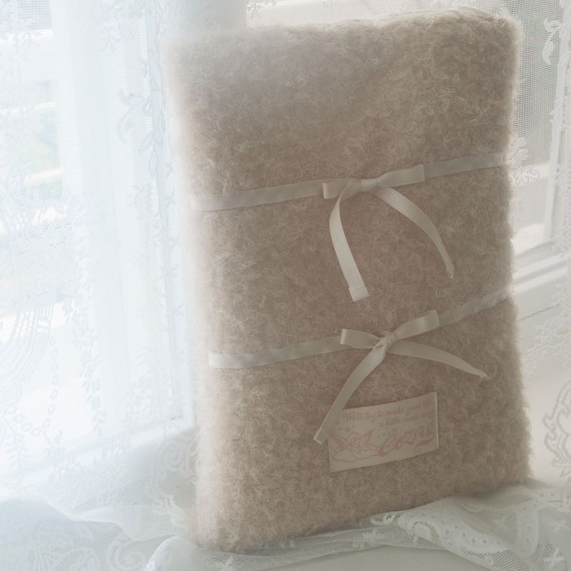 Fur RIbbon notebook pouch_beige