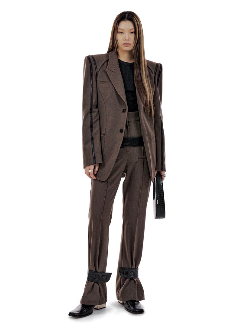 LEATHER STRAP TAILORED PANTS
