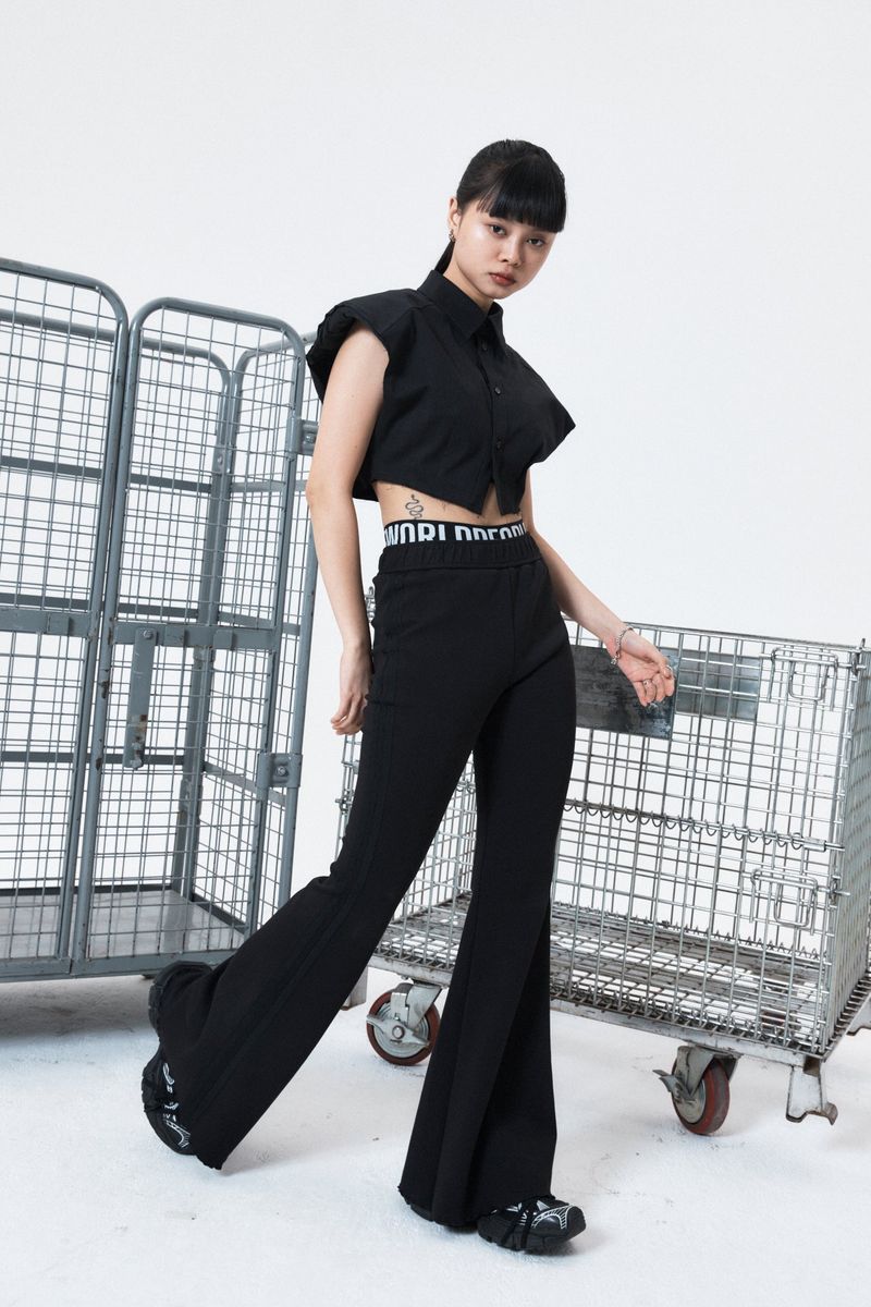 Basic Fine Bootcut Banded Waist Pants (BLACK)