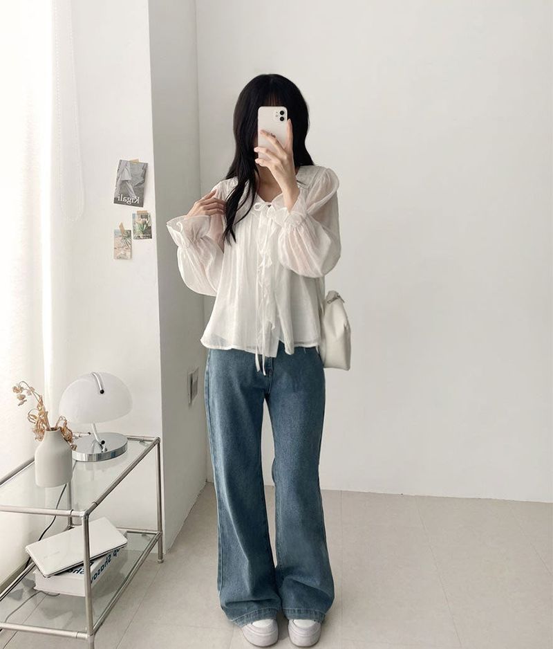 Poen puff string frilled blouse