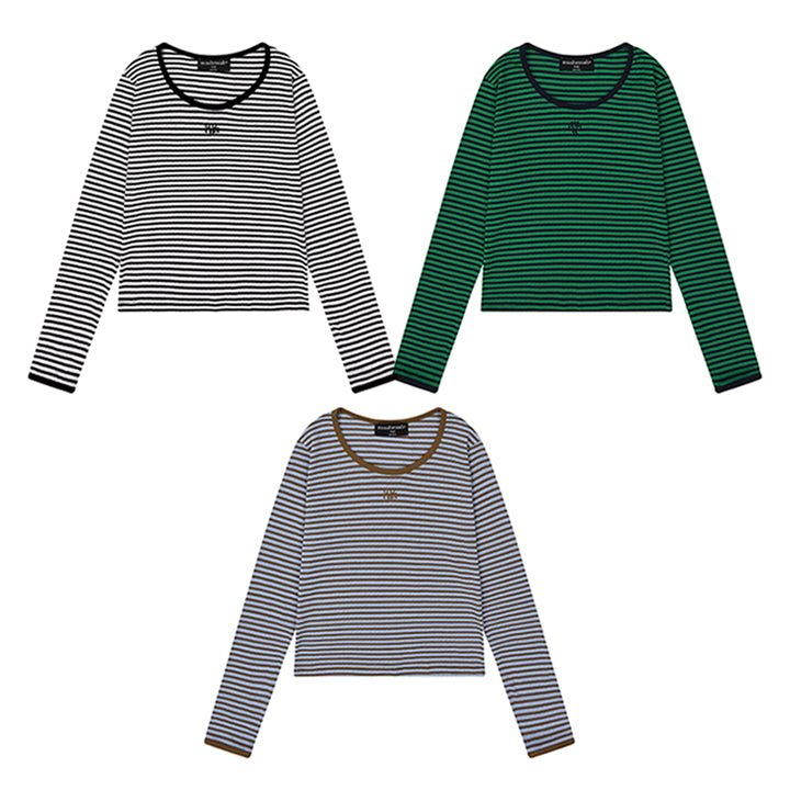 muahmuah（ムアムア）の「ロゴステッチストライプTシャツ（トップス）」