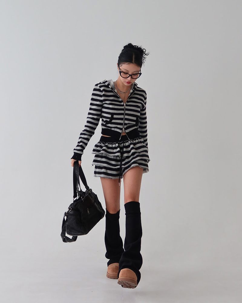Tsuki Stripe Hooded Zip-Up Jacket