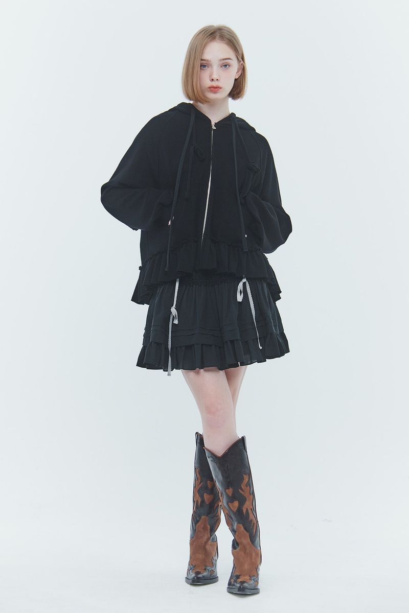 PAIN OR PLEASURE（ペインオアプレジャー）の「ANGEL FRILL HOOD ZIP-UP black（Tops）」