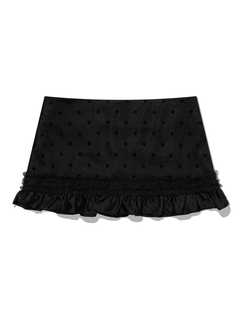 MESH STAR RUFFLE MINI SKIRT(BLACK)