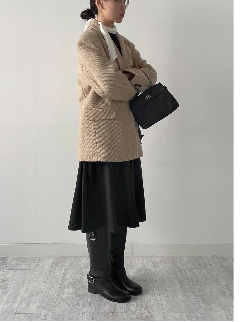 [Wool 50%/Quilted lining] Twill wool single over fit jacket