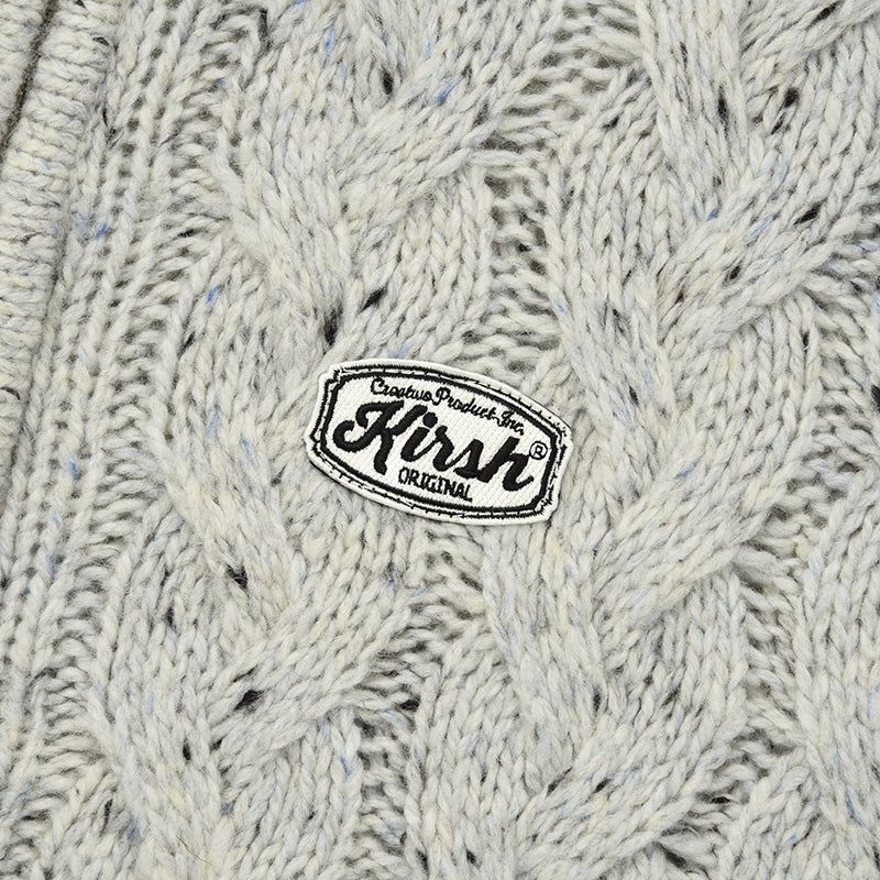 UNI LOGO WAPPEN CABLE COLLAR KNIT ZIP UP [LIGHT GRAY]