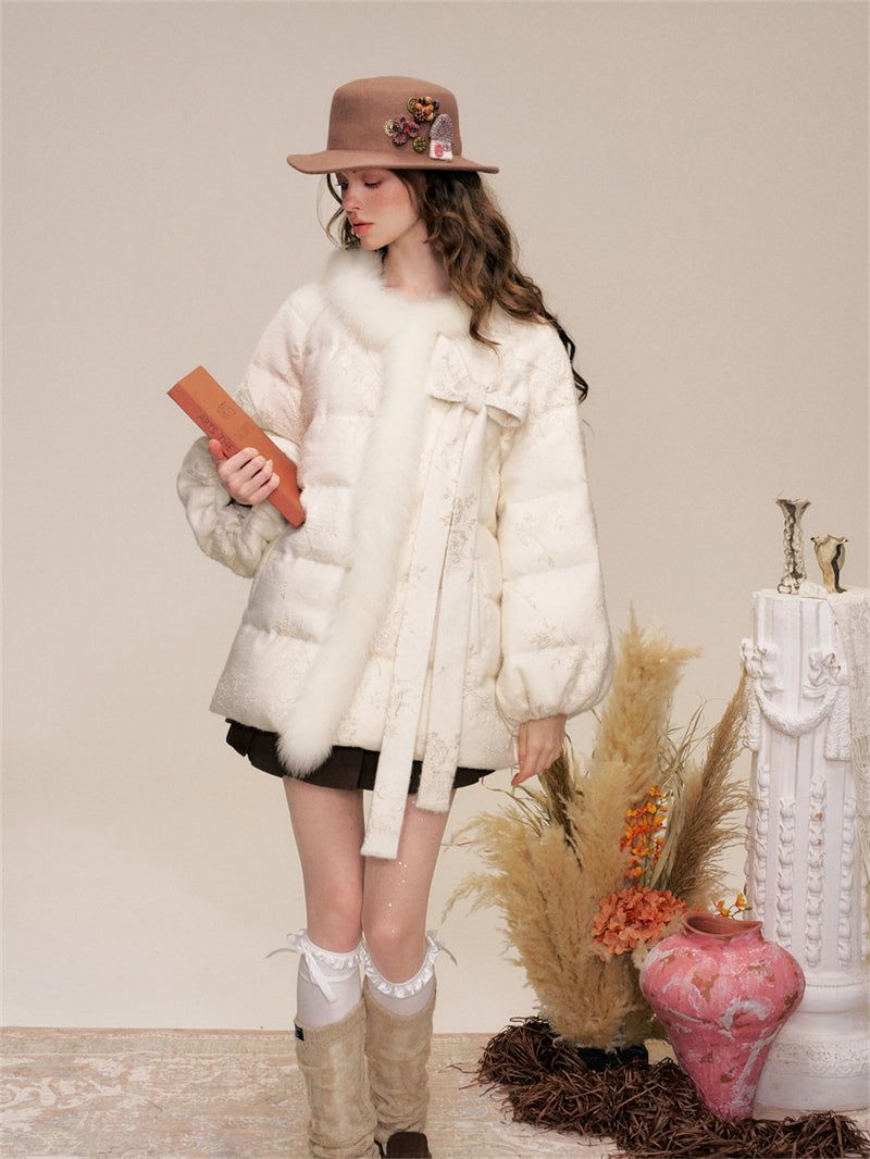 Ribbon Fur Trimming Duck Down Jacket