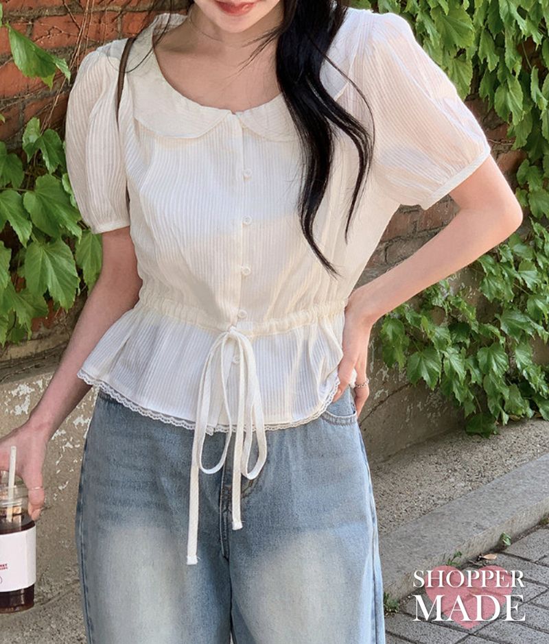 SHOPPERLAND（ショッパーランド）の「[SHOPPERMADE] LY Collar Ribbon Short Sleeve Blouse (3color)（Tops）」