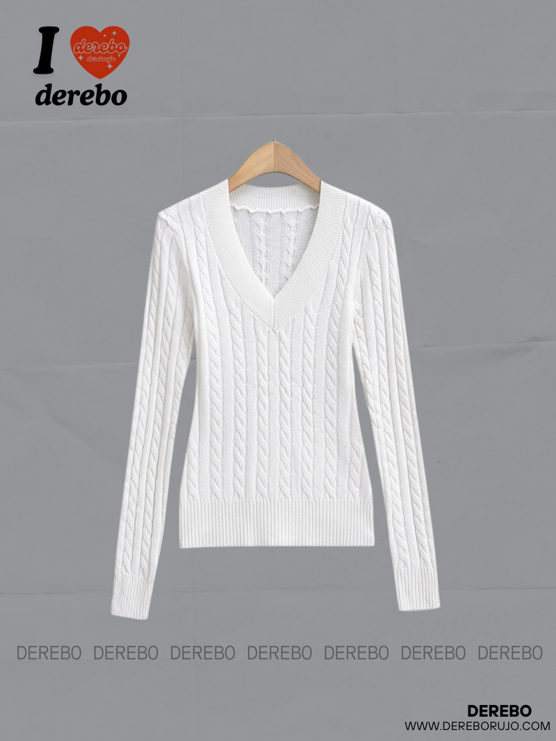 College V-neck wool twisted knitwear