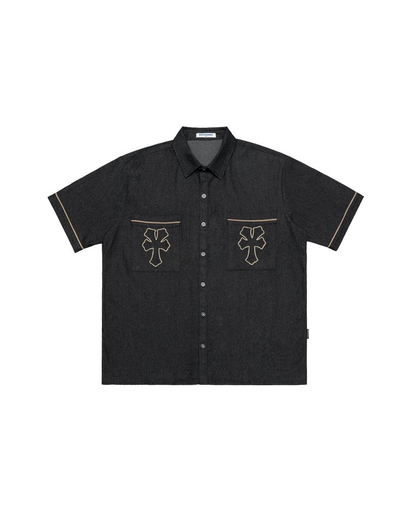 DirtyCoins（ダーティーコインズ）の「"Y" Embroidered Denim Shirt Black（Tops）」