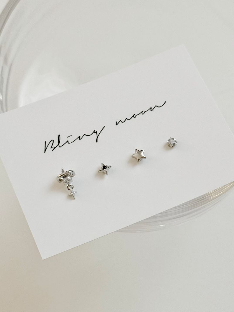 Blingmoon（ブリングムーン）の「[4 set] Darling Star Piercing Set / Star Cubic Drop Mini Simple Daily Twinkle（Accessories）」