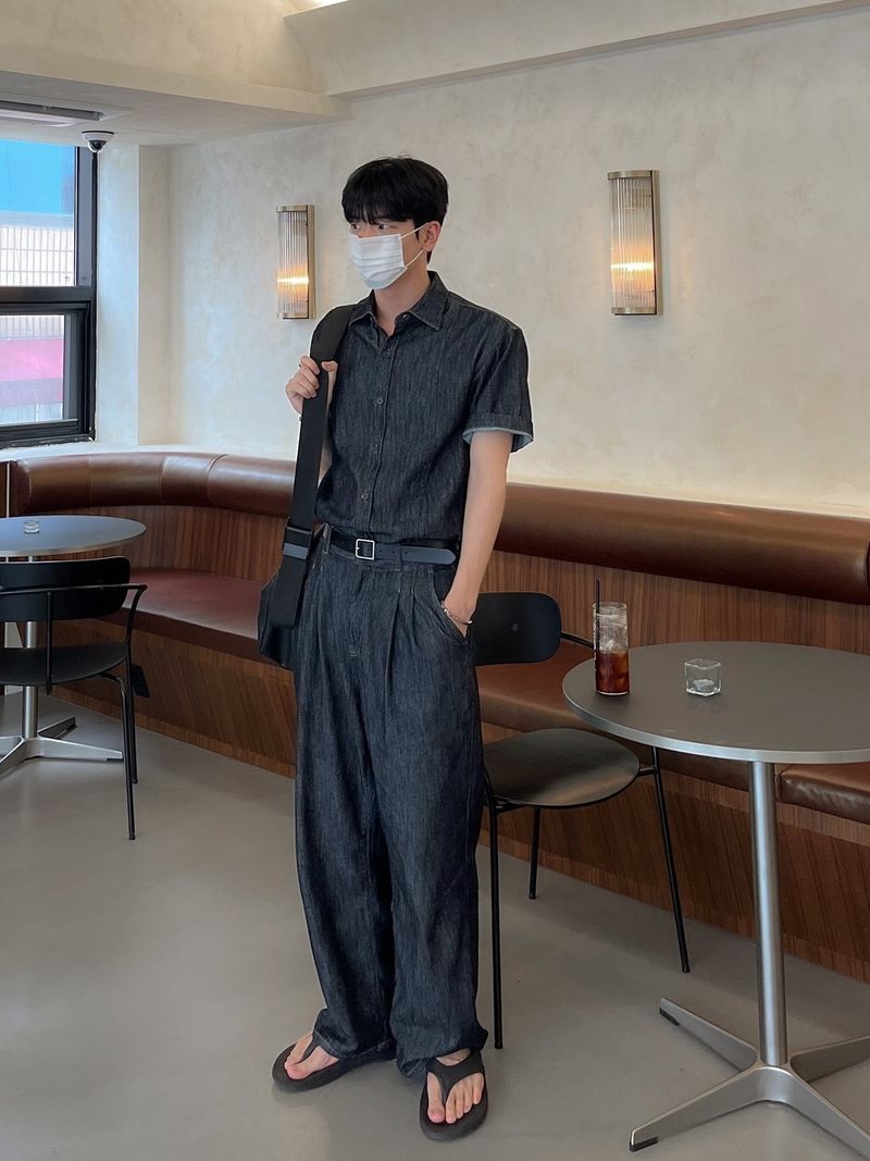 Mei linen indigo half shirts
