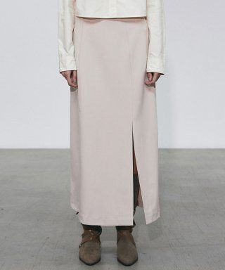 SIDE SLIT LONG SKIRT_BEIGE