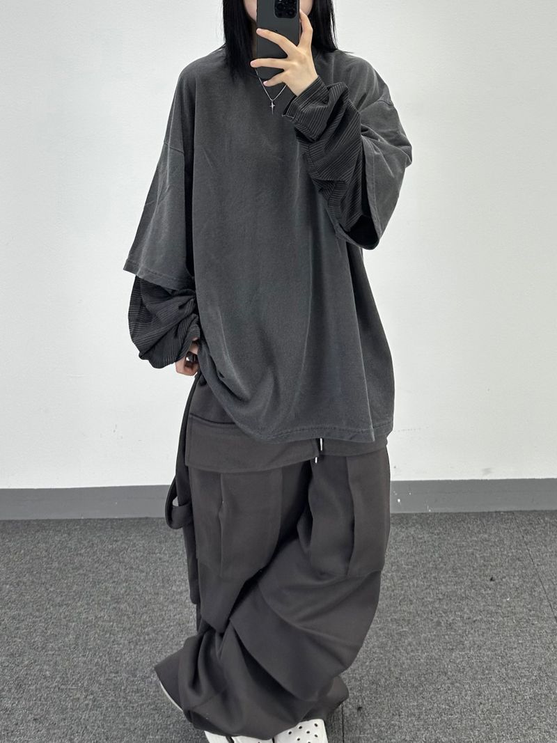 layered pigment stripe long sleeve