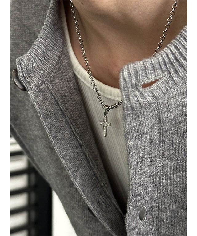 [Unisex] Cubic cross silver necklace