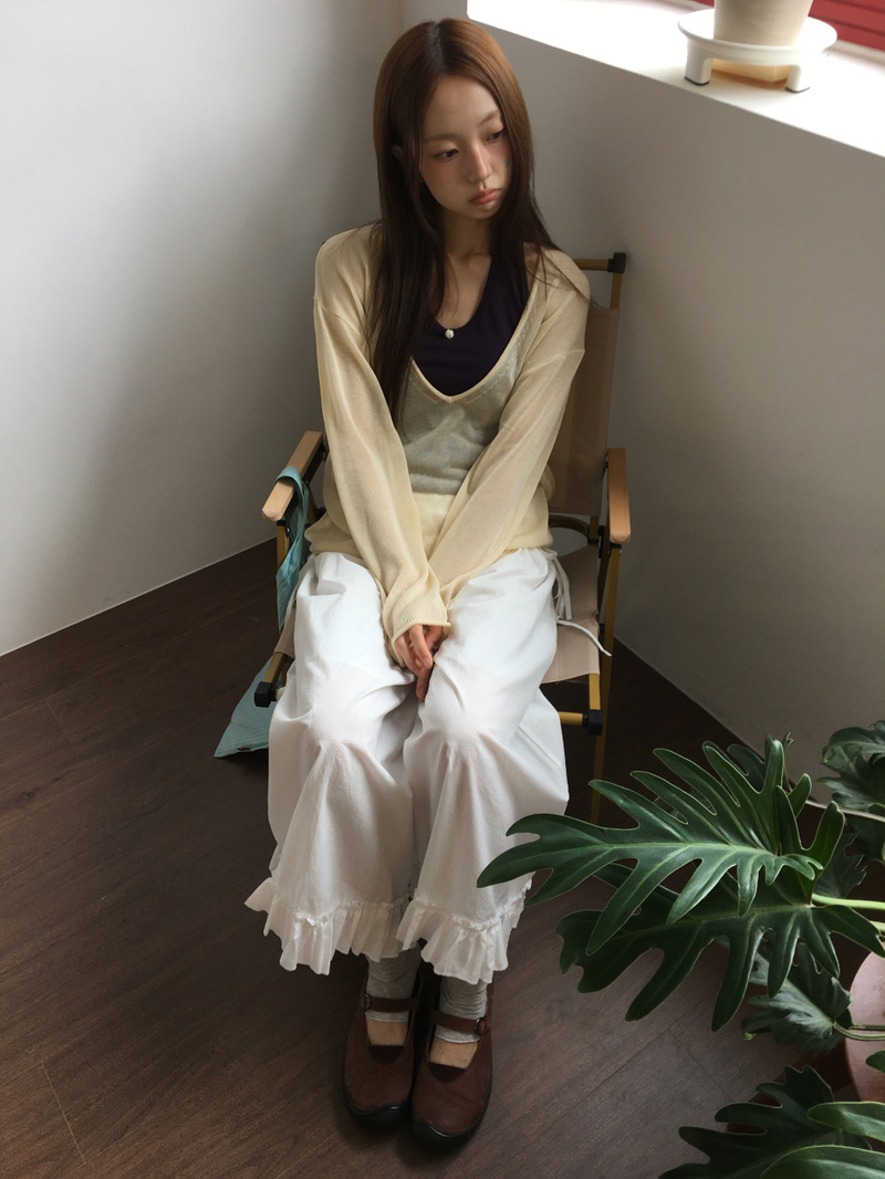 Veiled Summer V-neck Knit (5color)