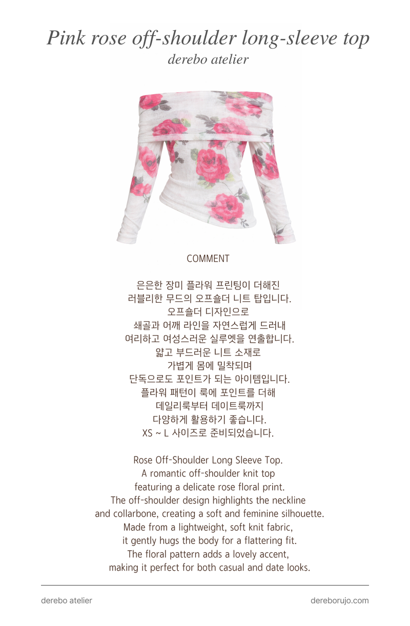 Pink rose off-shoulder long-sleeve top