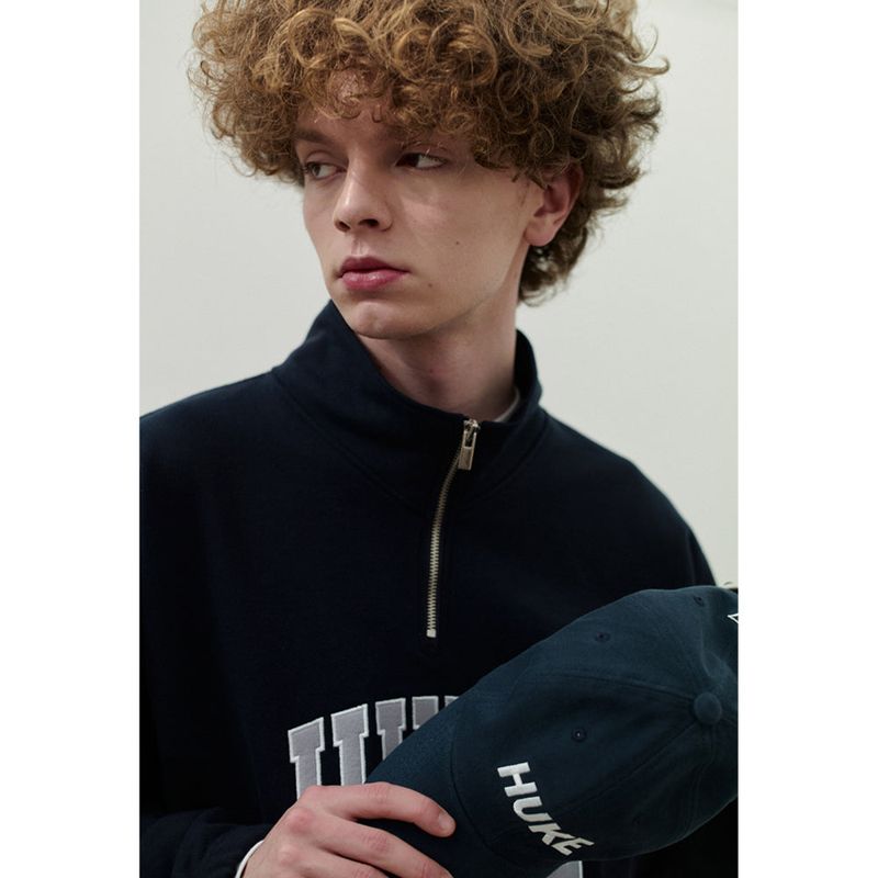 HUKE ロゴ ネイビー ハーフジップアップ MTM