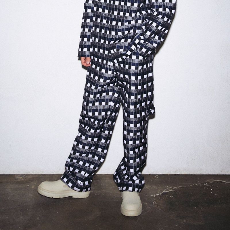 NAVY CHECKERED BAGGY PANTS