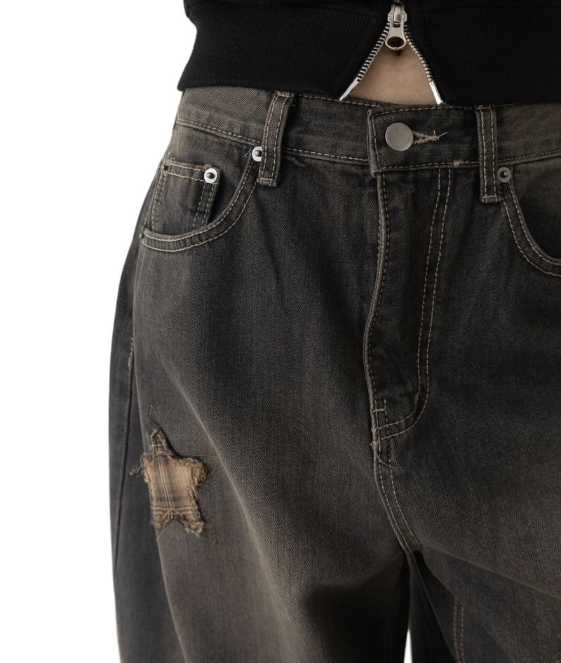 Sina Check Damage Curved Jeans