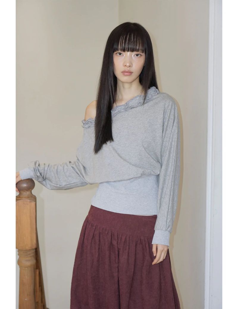 OFF-SHOULDER RUFFLE TOP(GREY)