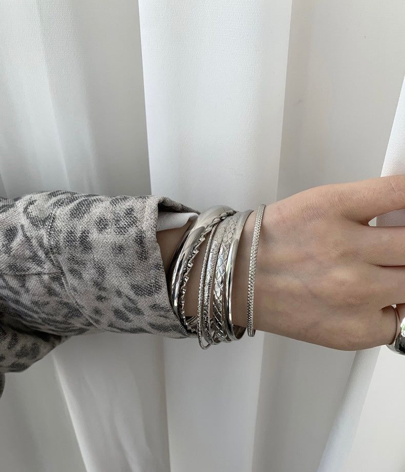 Mixed silver bangle SET