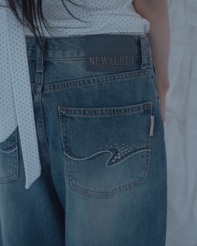 Coco flower wide fit raw Denim