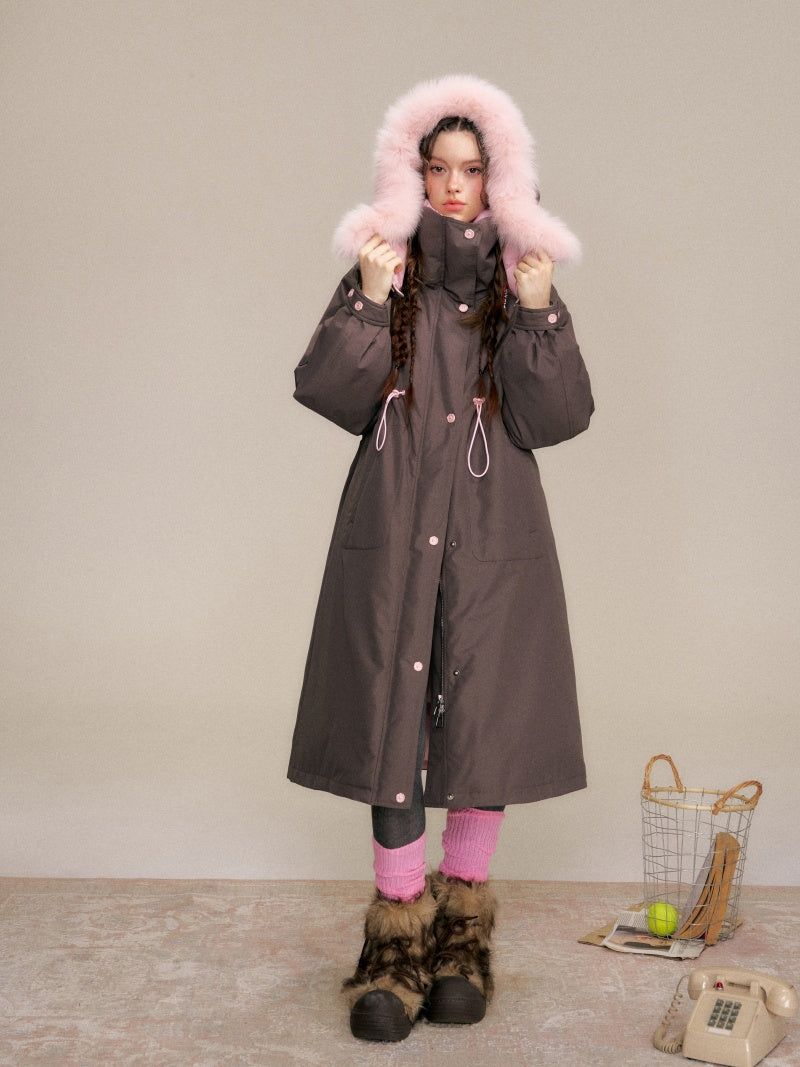 Two-tone Fox Fur Collar Oversized Down Coat