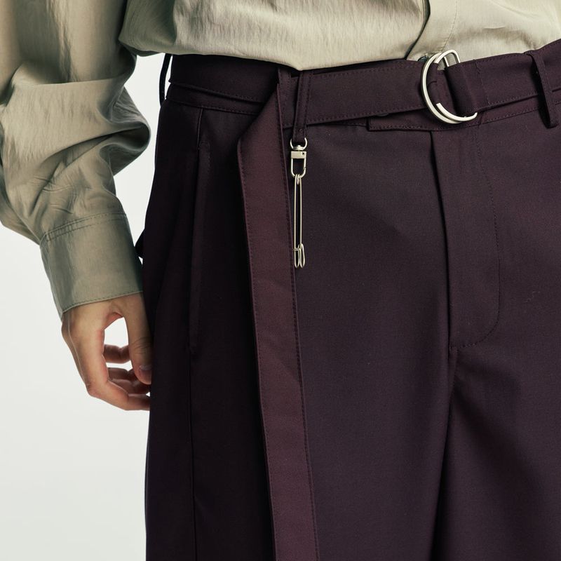 belted pin wide slacks purple