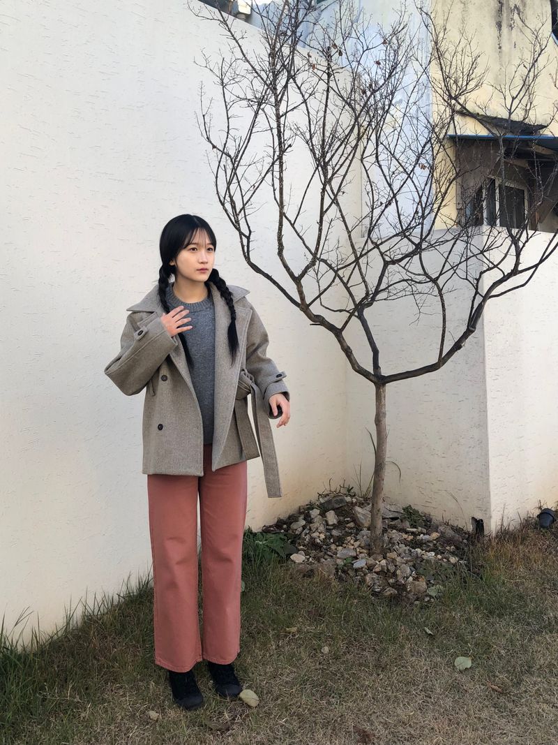 Dried rose semi wide pants