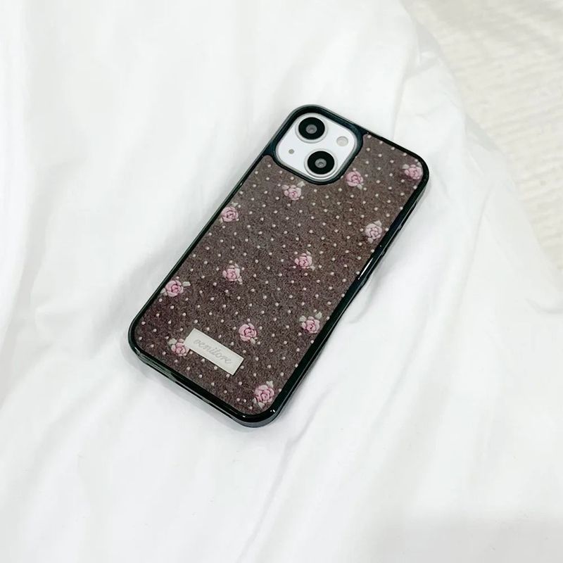 [MADE][グラスバンパーケース]パラ刺繍ニットケース ブラウン