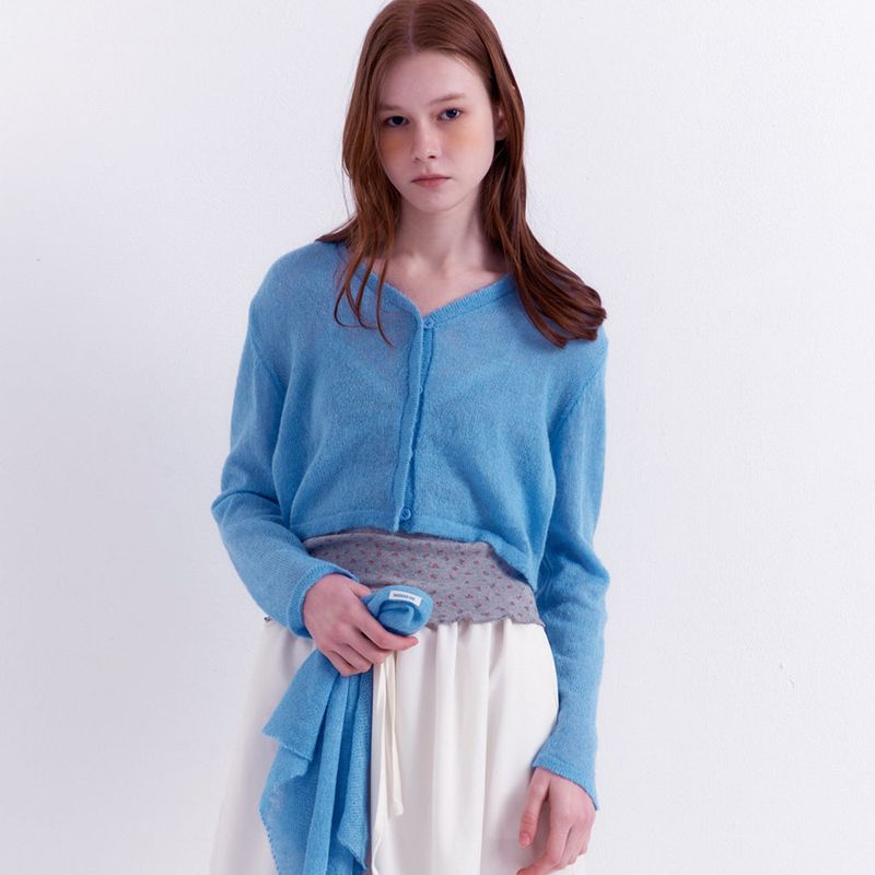 Scarf Set Cropped Knit Cardigan_Sky Blue