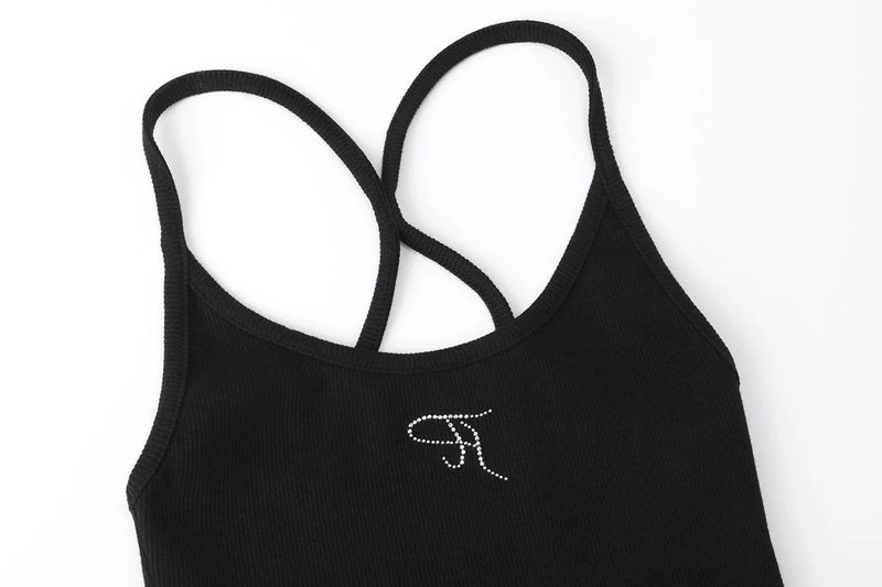 【即日発送】Jewel cross back tank top - black