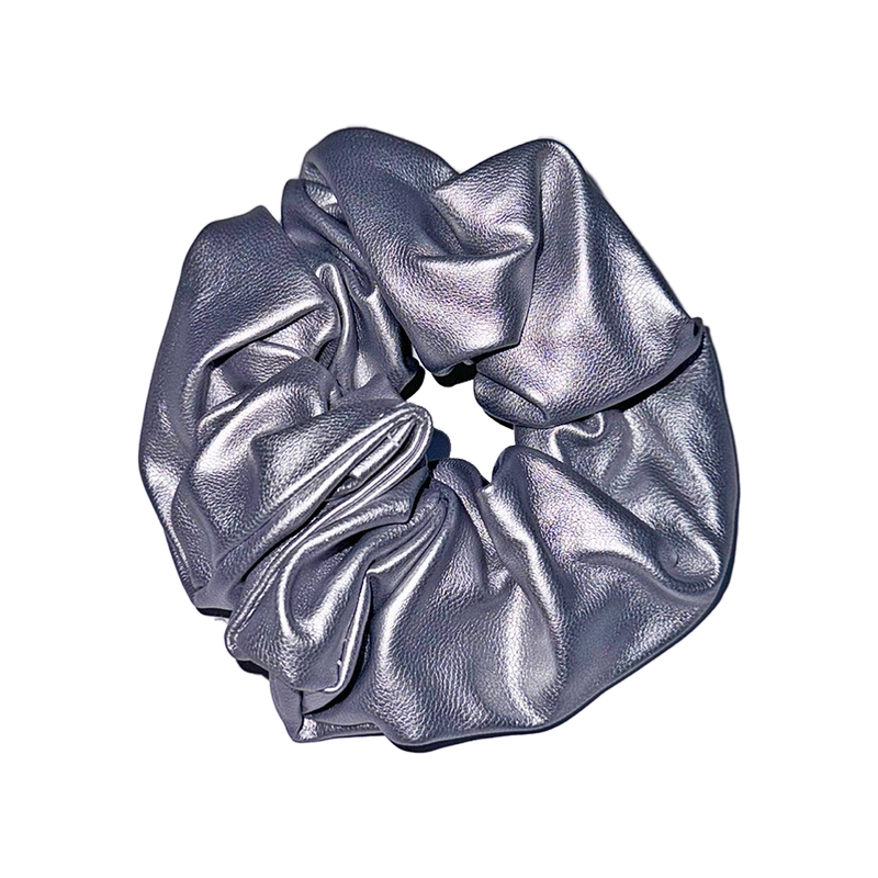 Silver leather scrunchy