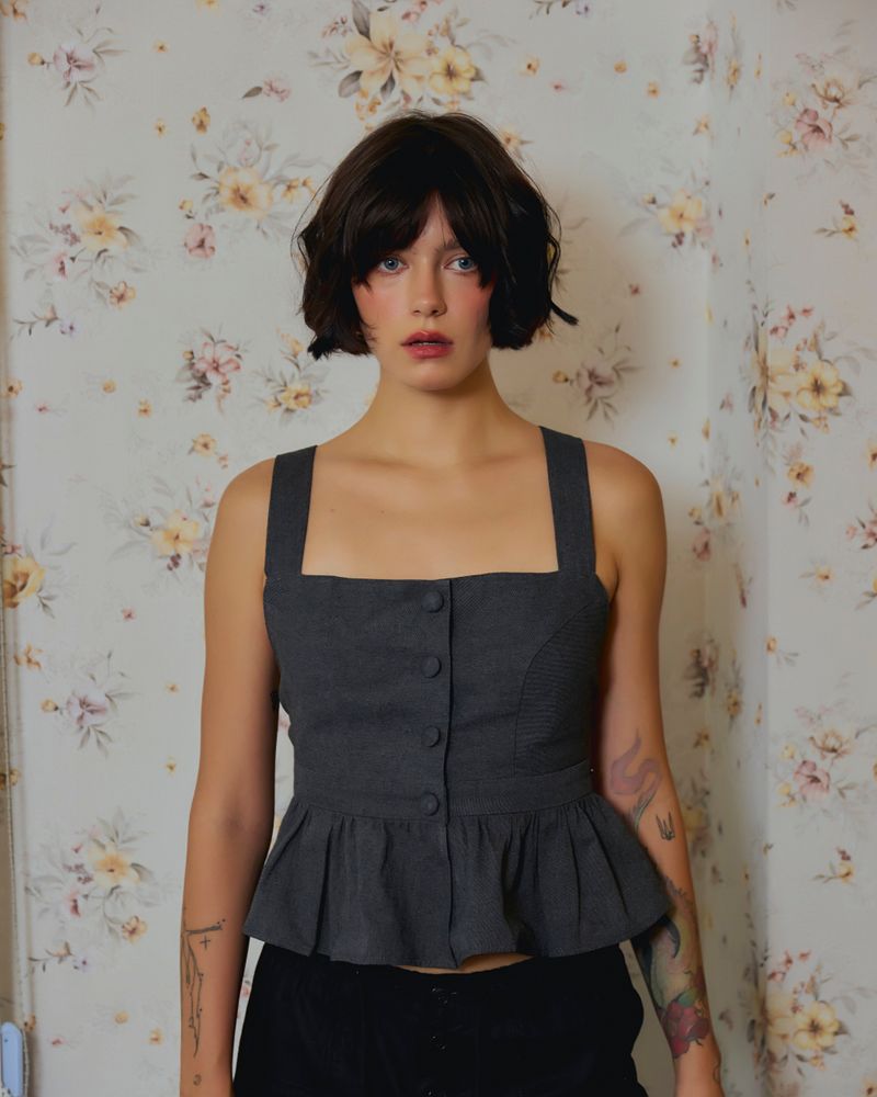 EVIE hailey CROSS-BACK TOP DARK GREY