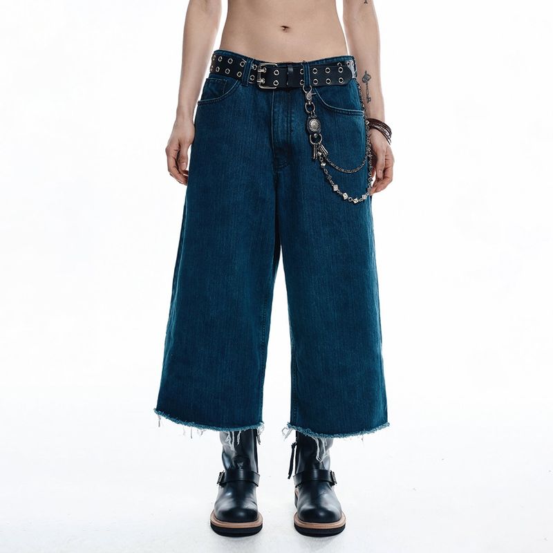 Cut-off Capri Denim Pants - DEEP BLUE