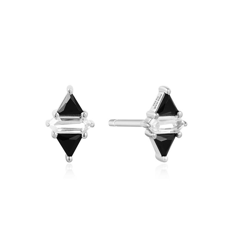 Triangle Black and White 925 Silver +Rhodium plating Stud Earring E059-07H