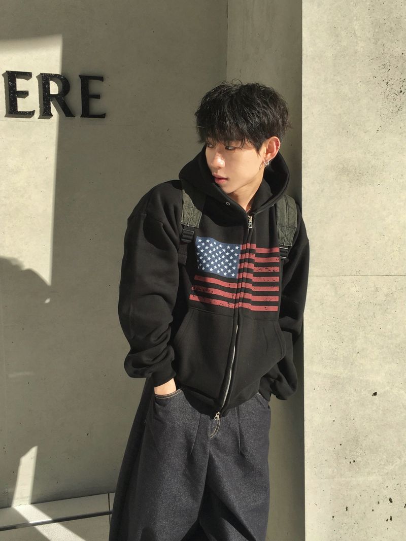 Basic Flag Hooded Zip-Up 4C
