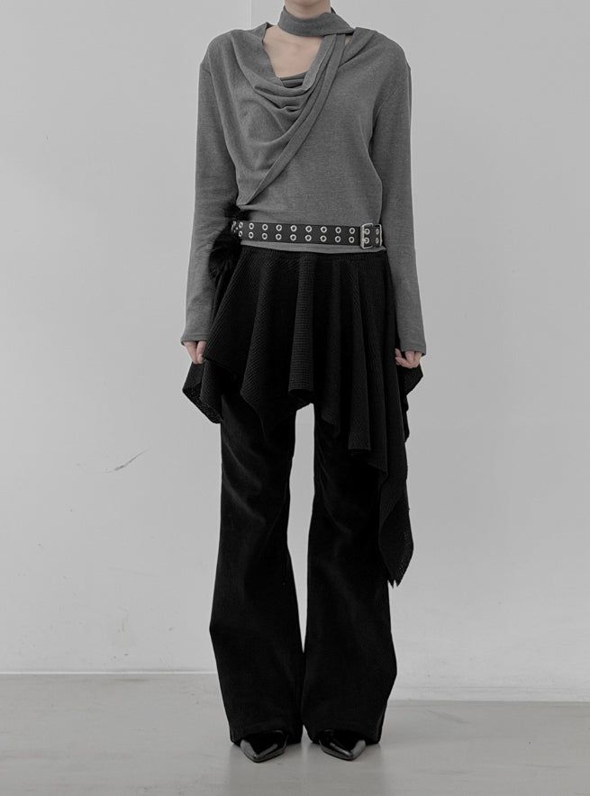mnem（ムネム）の「Waffle Unbalanced Flare Skirt（Skirts）」