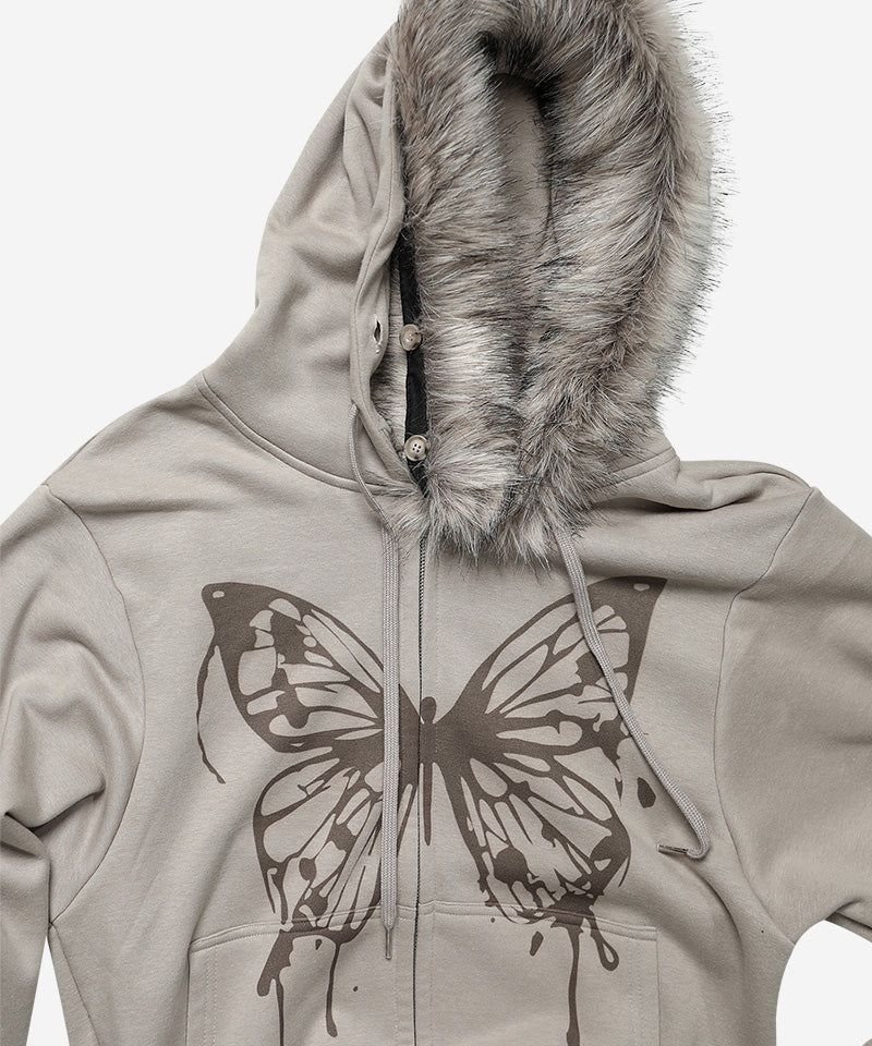 BUTTERFLY SPLATTER ZIP-UP #BEIGE(FLEECE LINED)