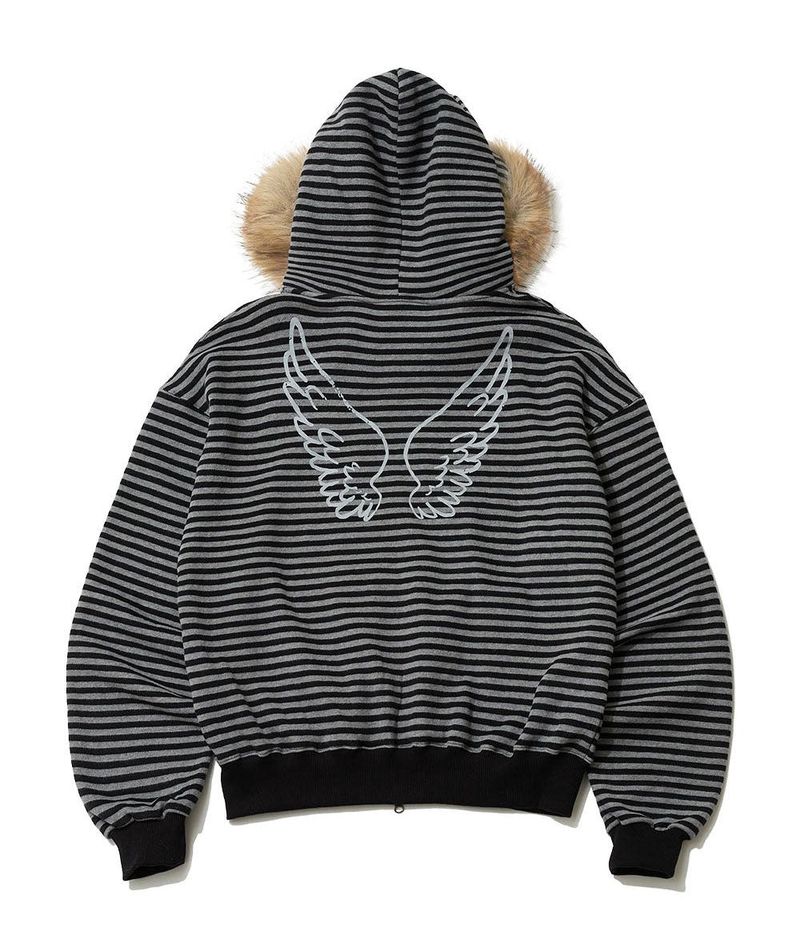 STRIPE WINGS FUR HOODIE ZIP-UP