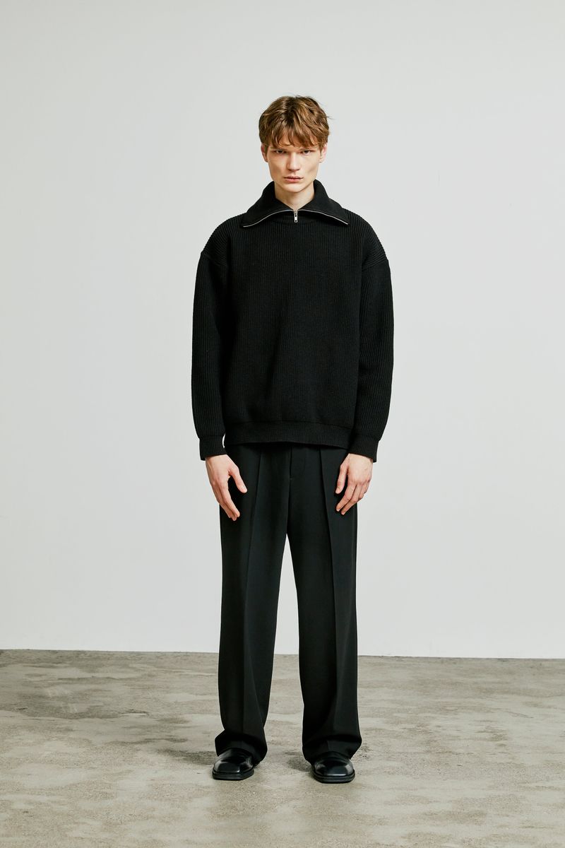 neck warmer wide collar zip-up knit black