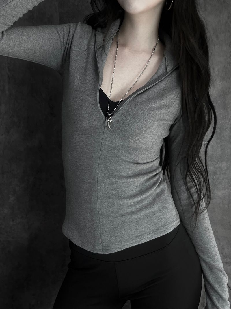 slim half-zip high-neck top (2color)