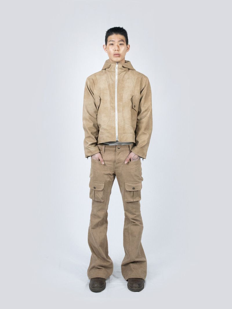 Curved Cargo Flare Pants (Beige)