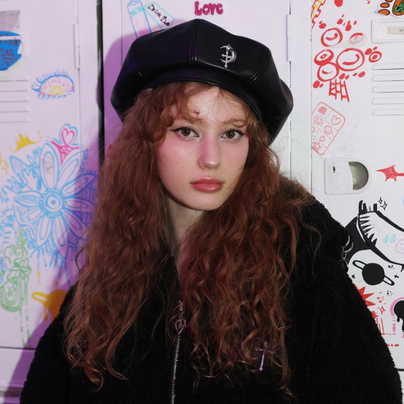 0 4 CT eco leather beret - BLACK