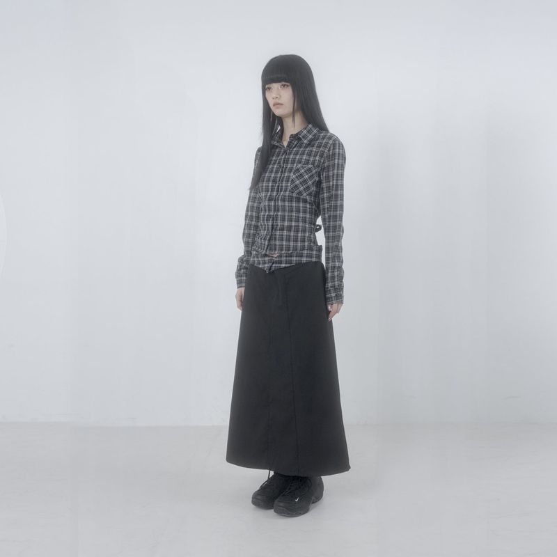 Folded check maxi skirt 001