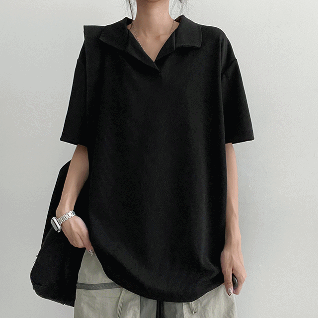 hijjoo（ハイチュー）の「Nibble Open Collar Knitwear Short-Sleeved T-shirt（Tops）」