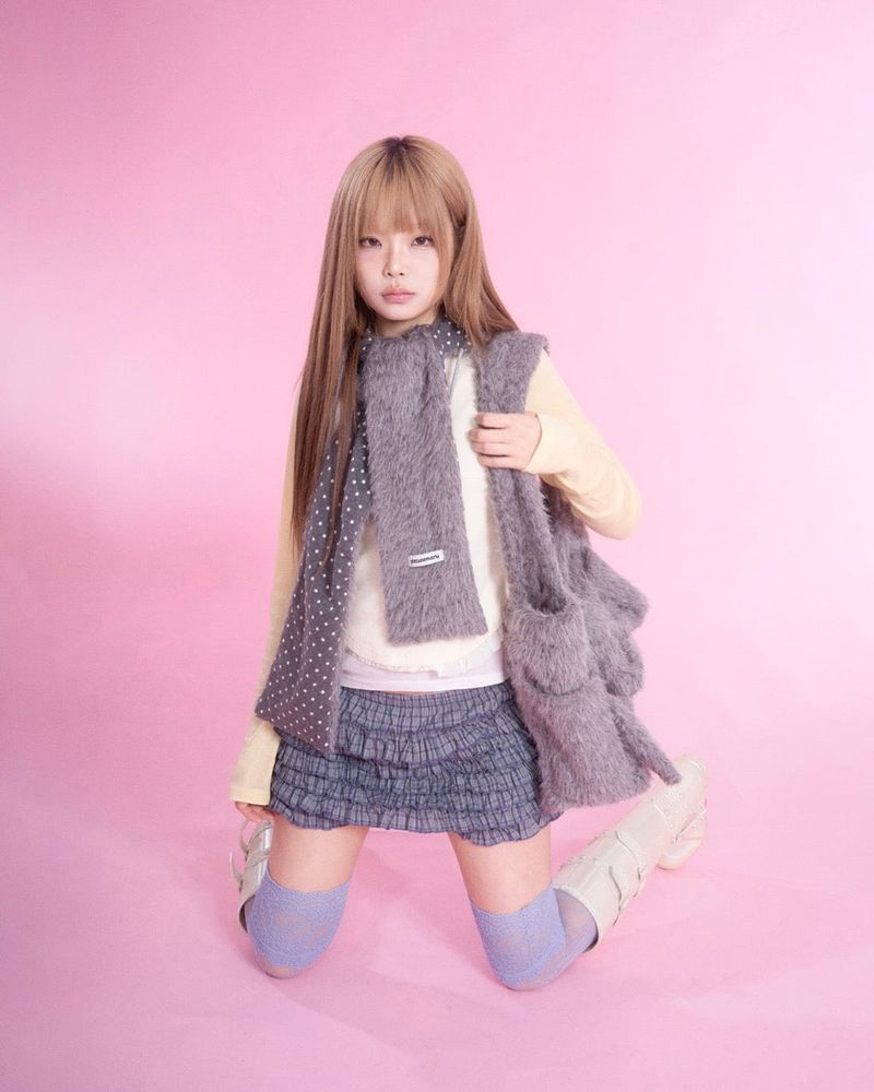 Fluffy hood muffler (gray)