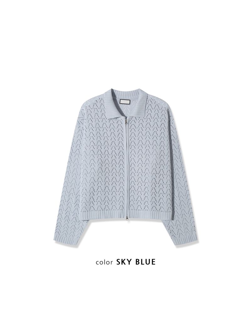 Cropped Knit Punching Zip-Up 4COLOR